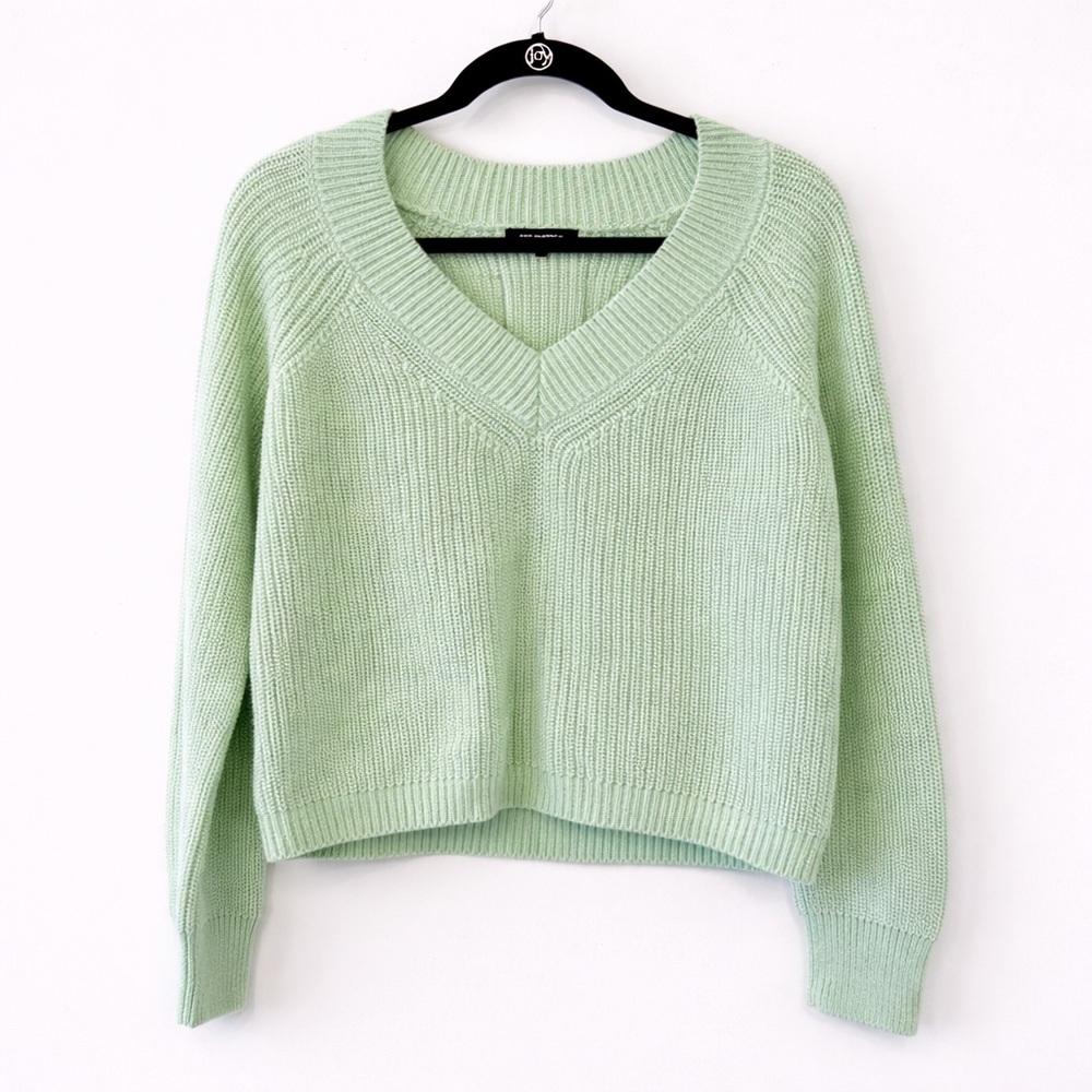 525 AMERICA Mint Cropped Cotton V-Neck Sweater | Size Small